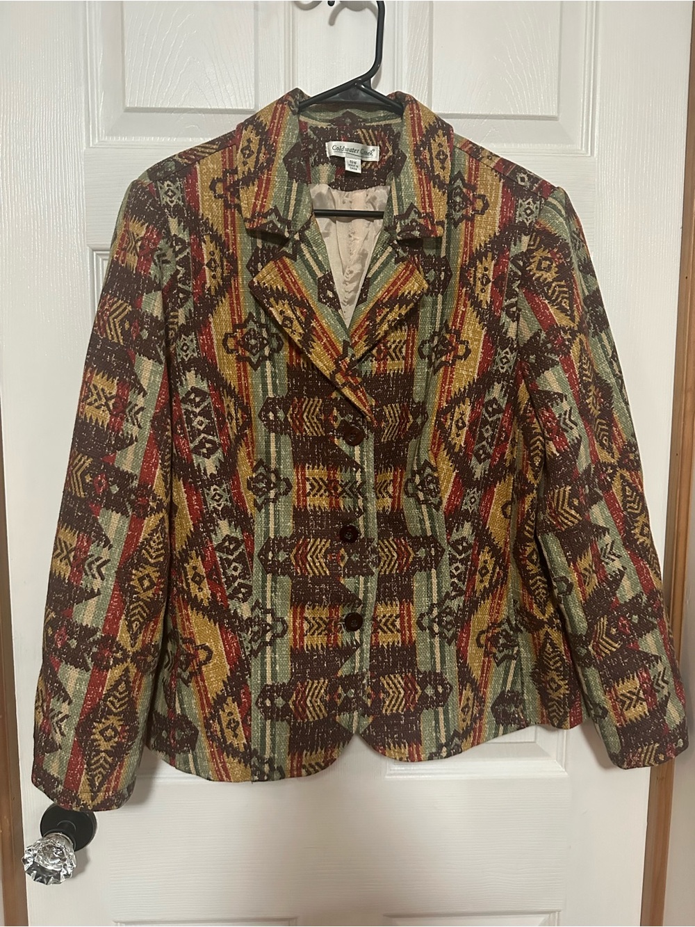 Coldwater Creek Aztec-Pattern Blazer in Brown, Red & Green